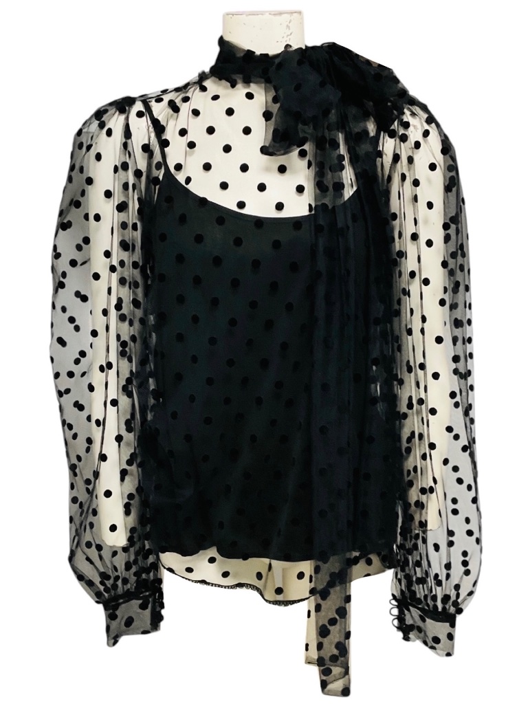 Costarellos Black Pussy Bow Point D'esprit Blouse